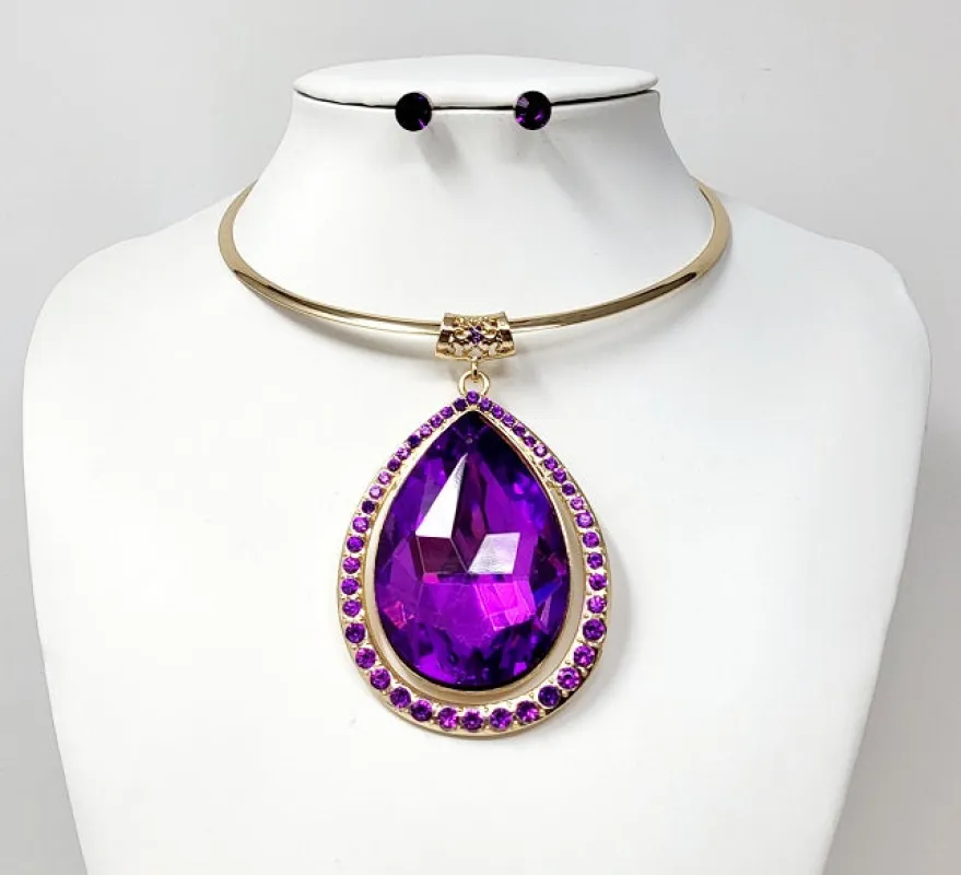 GOLD PURPLE CHOKER NECKLACE SET ( 10405 GPU ) sold by Oh My Jewelry
