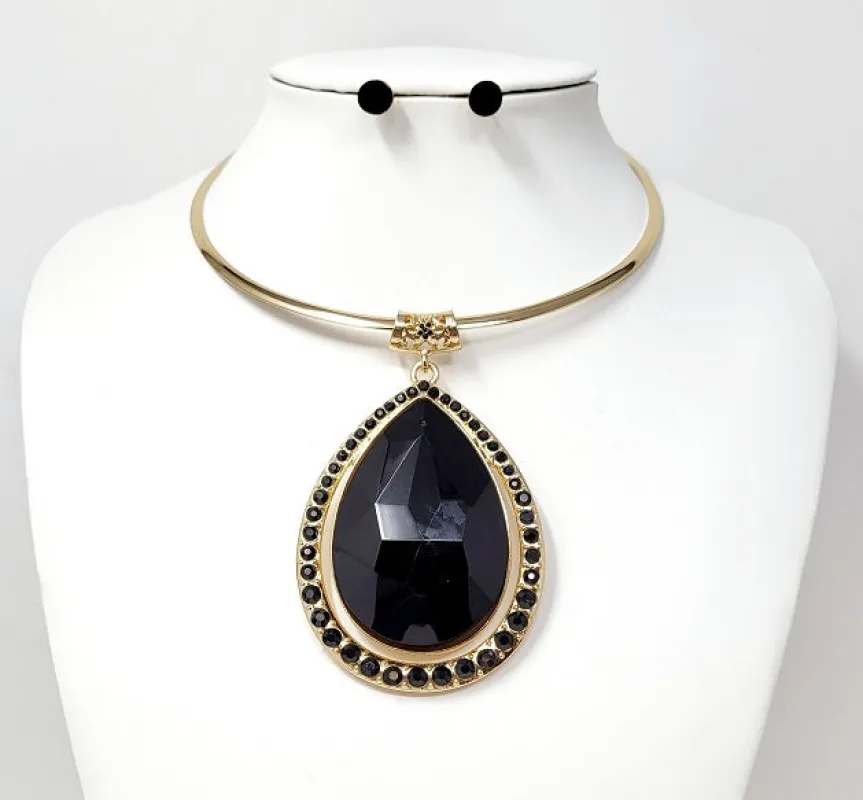 GOLD BLACK CHOKER NECKLACE SET ( 10405 GBK ) made by Oh My Jewelry