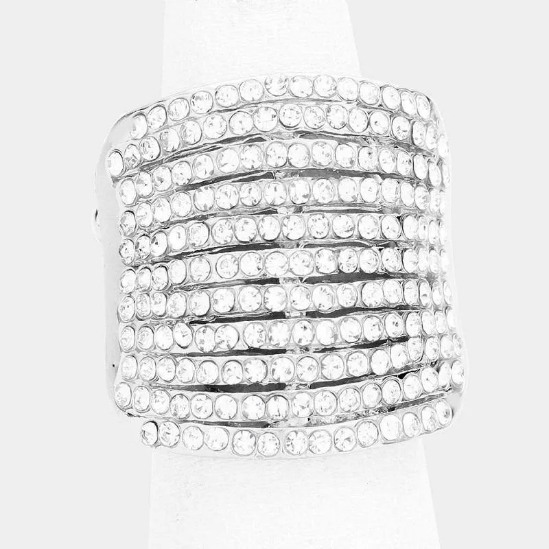 SILVER STRETCH RING CLEAR STONES ( 1261 ) sold by Oh My Jewelry