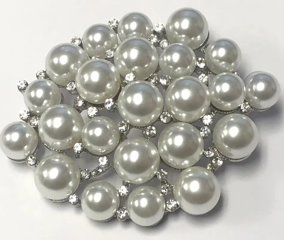 SILVER BROOCH PEARLS CLEAR STONES ( 148 RWH ) sold by Oh My Jewelry