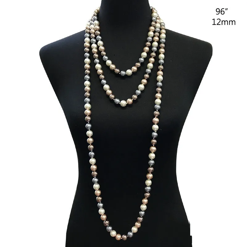 12mm 96" Multi Color Pearl Endless Necklace ( 9612 ) sold by Oh My Jewelry