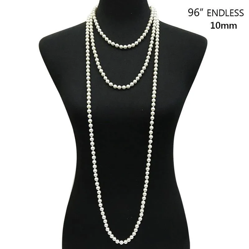 10mm 96" Cream Pearl Endless Necklace ( 9610 CR ) sold by Oh My Jewelry