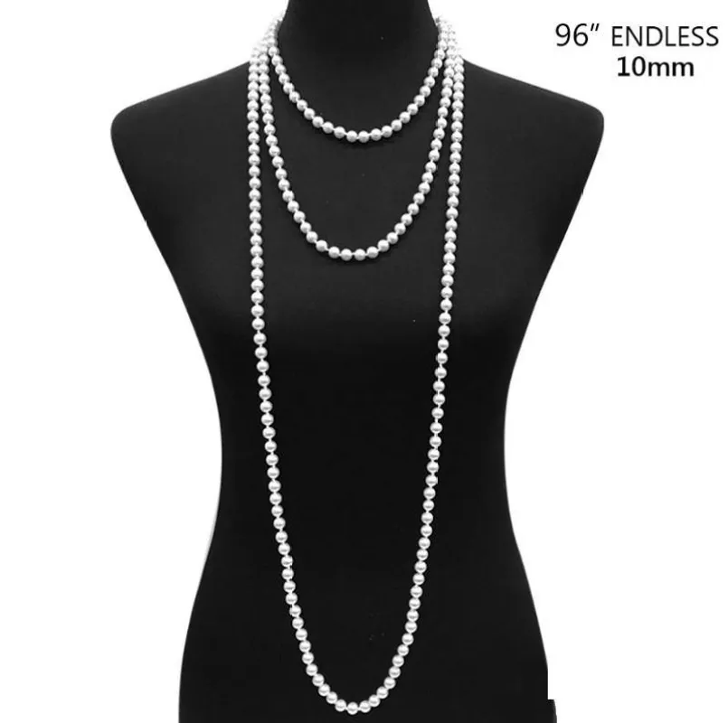 10mm 96" White Pearl Endless Necklace ( 9610 WH ) sold by Oh My Jewelry