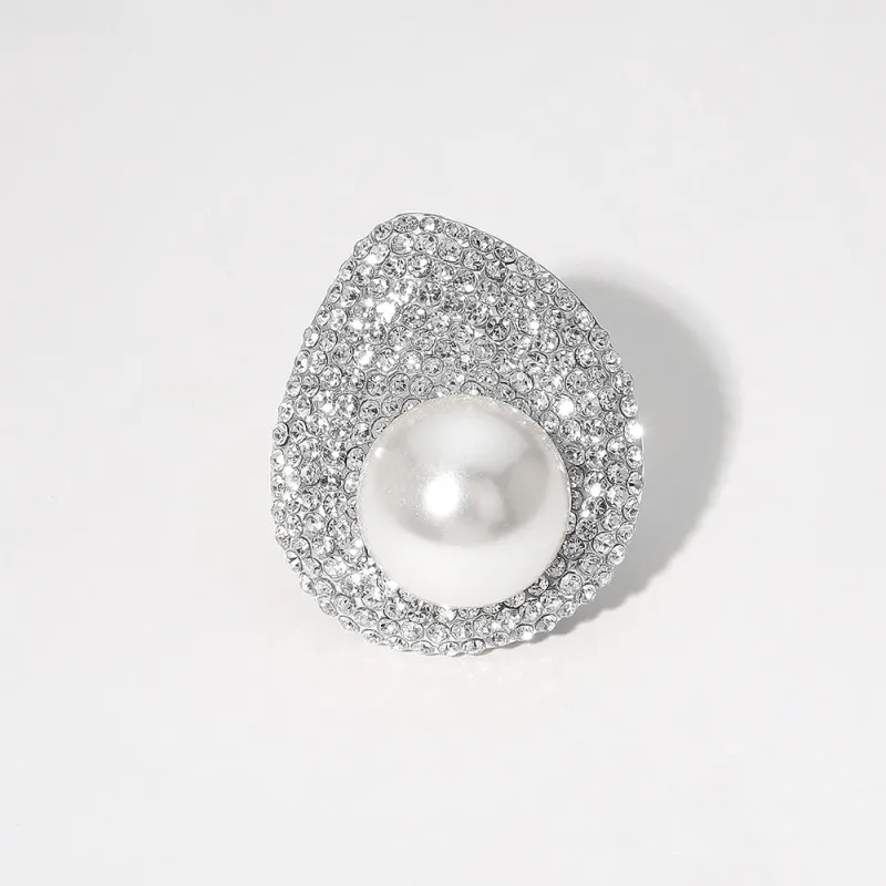SILVER RING CLEAR STONES WHITE PEARL STRETCH ( 1345 SWP ) sold by Oh My Jewelry