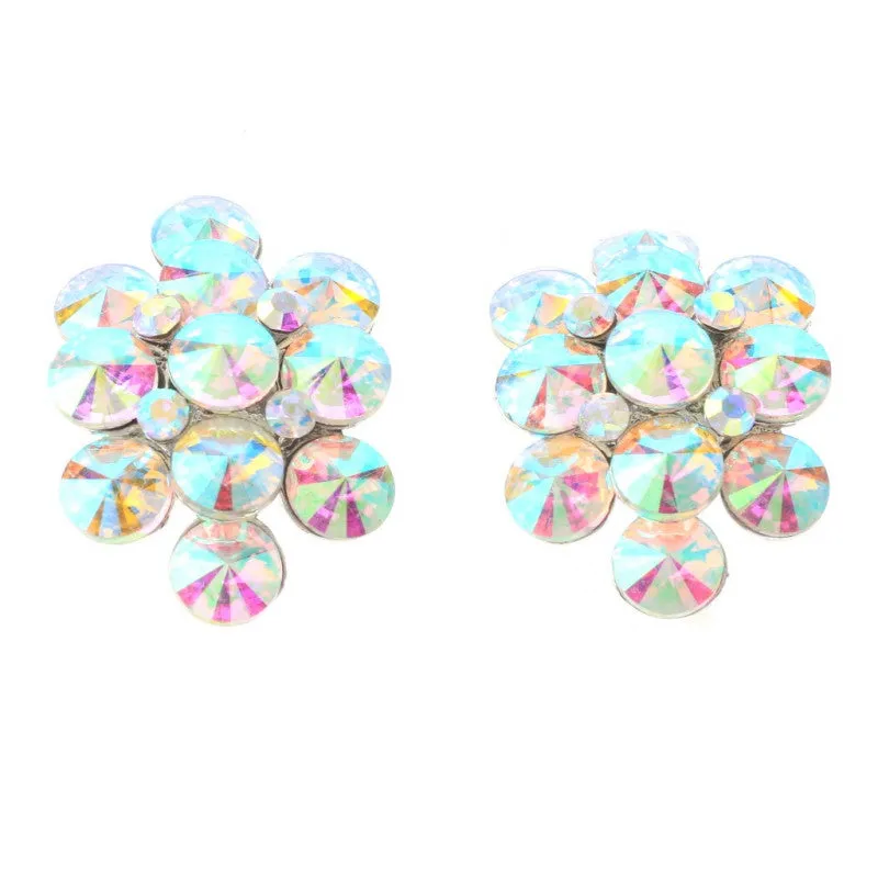 SILVER CLIP ON EARRINGS AB STONES ( ER 1292 SAB ) sold by Oh My Jewelry