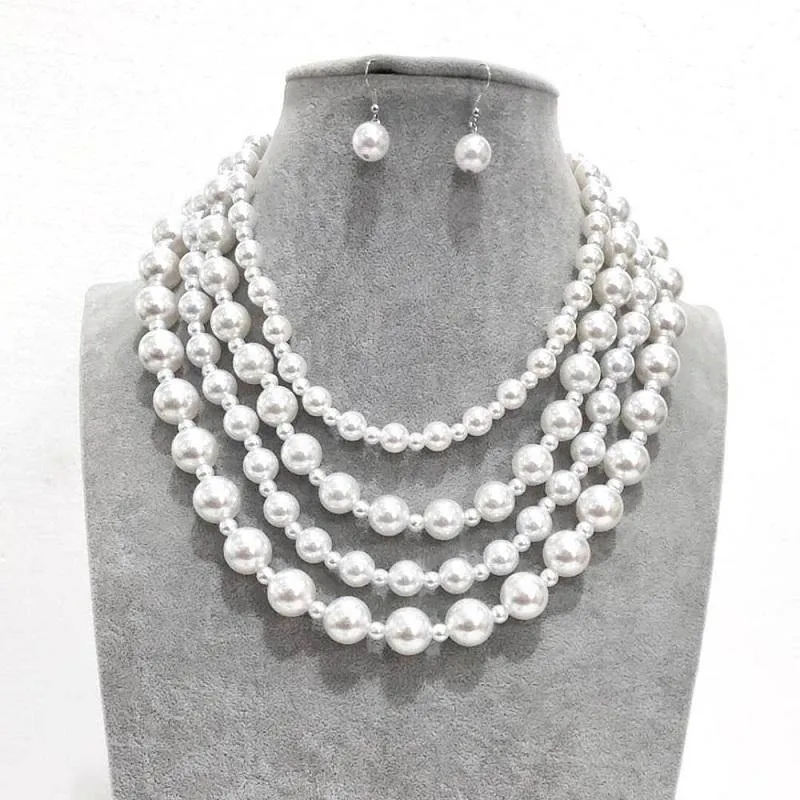 SILVER WHITE PEARL NECKLACE SET ( 11279 RWH ) sold by Oh My Jewelry
