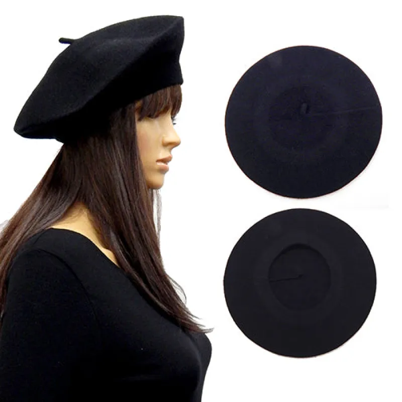 BLACK WOOL FELT BERET ( 3448 BLK ) sold by Oh My Jewelry