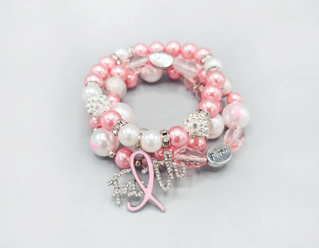 LIGHT PINK STRETCH BRACELET FAITH PINK RIBBON ( 1582 LPK ) sold by Oh My Jewelry