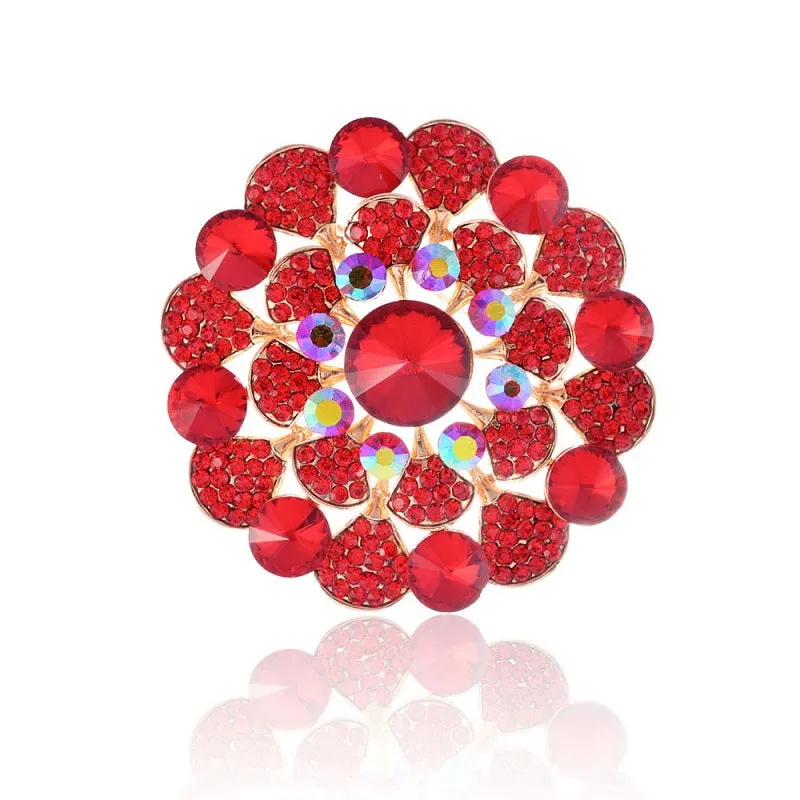 3'" GOLD RED RHINESTONE FLOWER SHAPE BROOCH ( 1372 GDRD ) sold by Oh My Jewelry