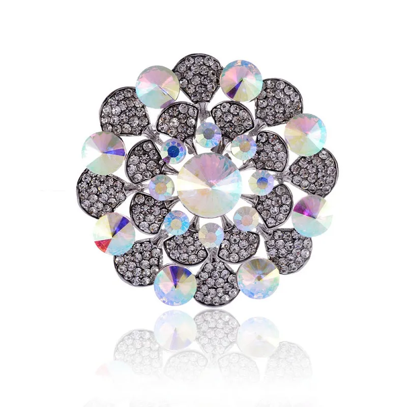 3" SILVER CLEAR AB RHINESTONE FLOWER SHAPE BROOCH ( 1372 SCLAB ) sold by Oh My Jewelry