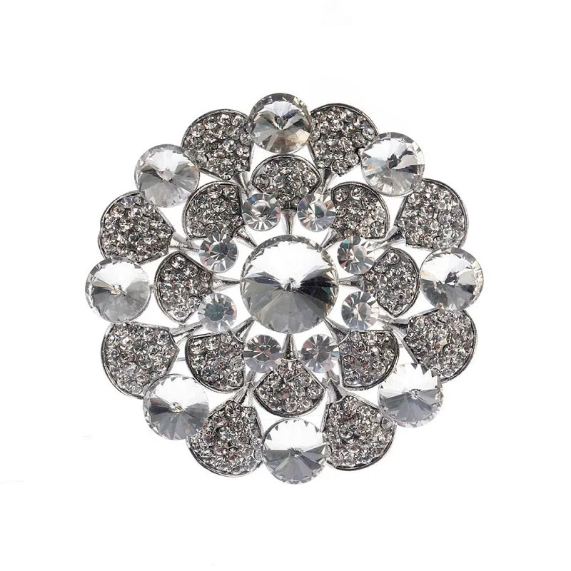 3" SILVER CLEAR RHINESTONE FLOWER SHAPE BROOCH ( 1372 SCL ) sold by Oh My Jewelry