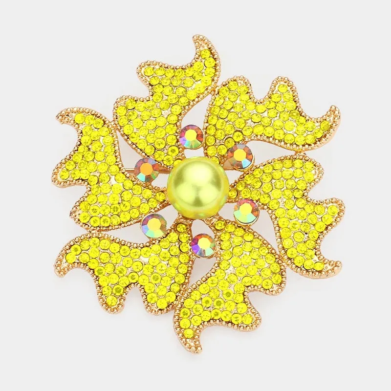 YELLOW FLOWER BROOCH STONES PEARL ( 1331 GYL ) sold by Oh My Jewelry