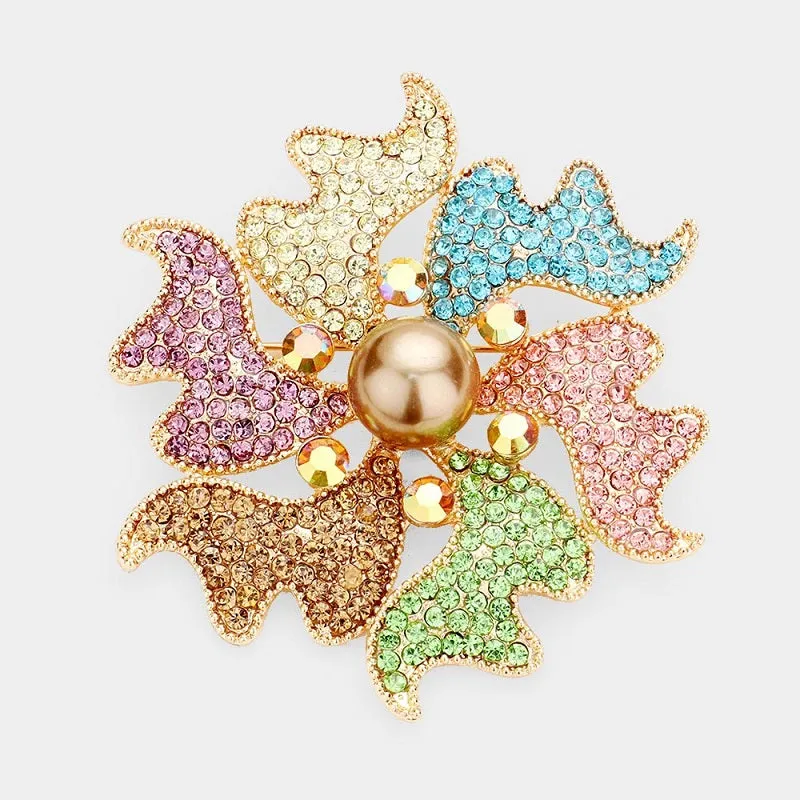 GOLD MULTI COLOR FLOWER BROOCH STONES PEARL ( 1331 GMT ) made by Oh My Jewelry