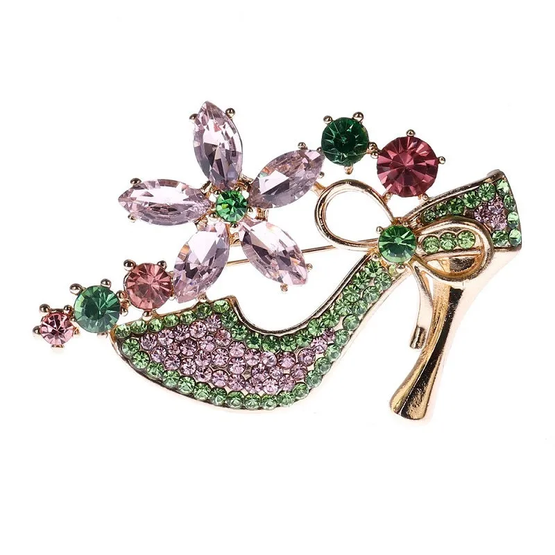 GOLD SHOE BROOCH GREEN PINK STONES ( 1384 PNG ) sold by Oh My Jewelry