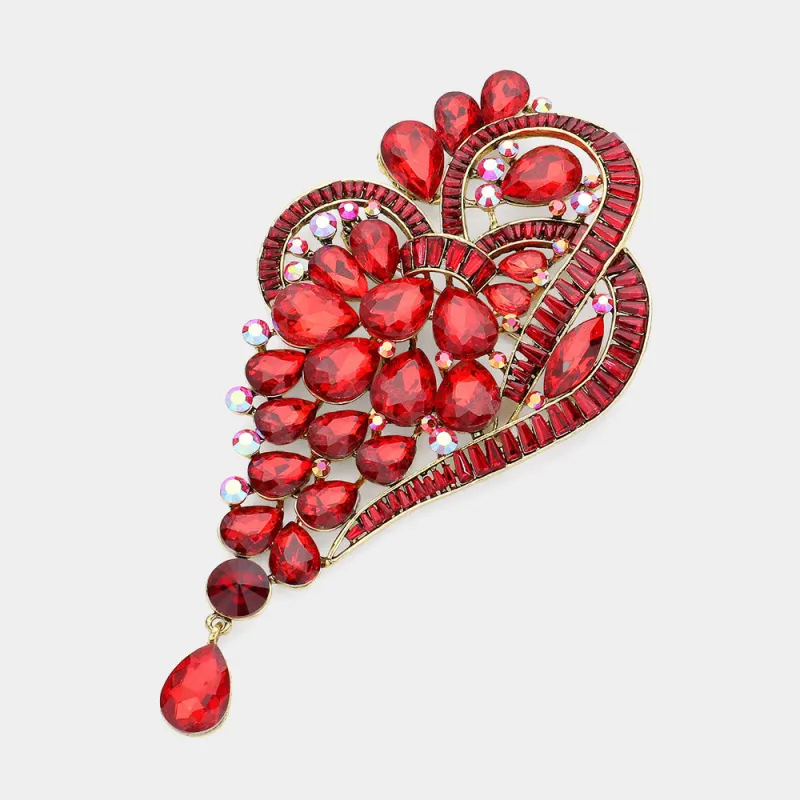 RED EXTRA LARGE CRYSTAL BROOCH ( 1516 RED ) made by Oh My Jewelry