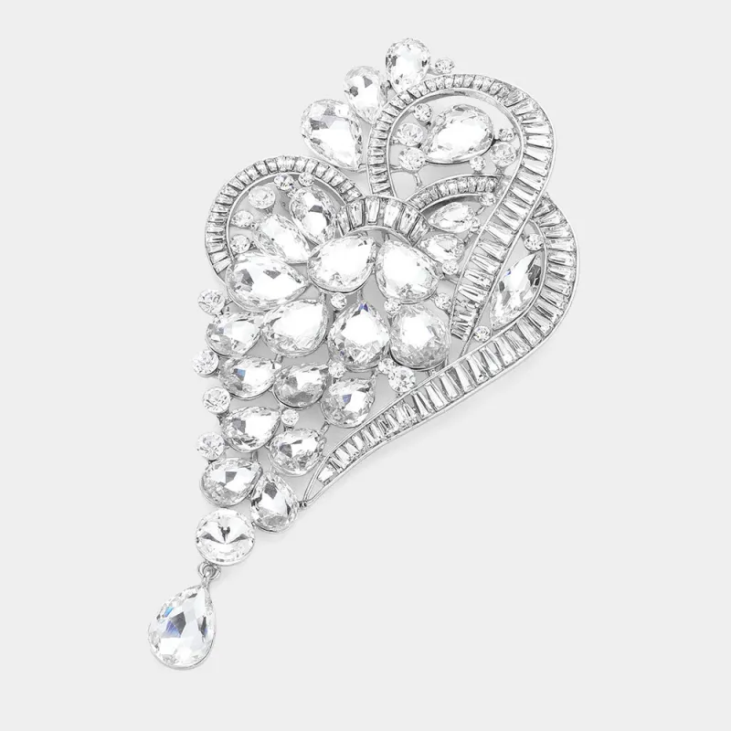 SILVER CLEAR EXTRA LARGE CRYSTAL BROOCH ( 1516 SCL ) sold by Oh My Jewelry