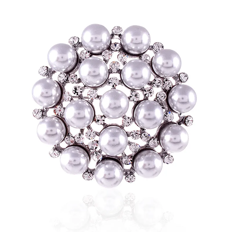 SILVER BROOCH WHITE PEARLS CLEAR STONES ( 1568 SWP ) sold by Oh My Jewelry