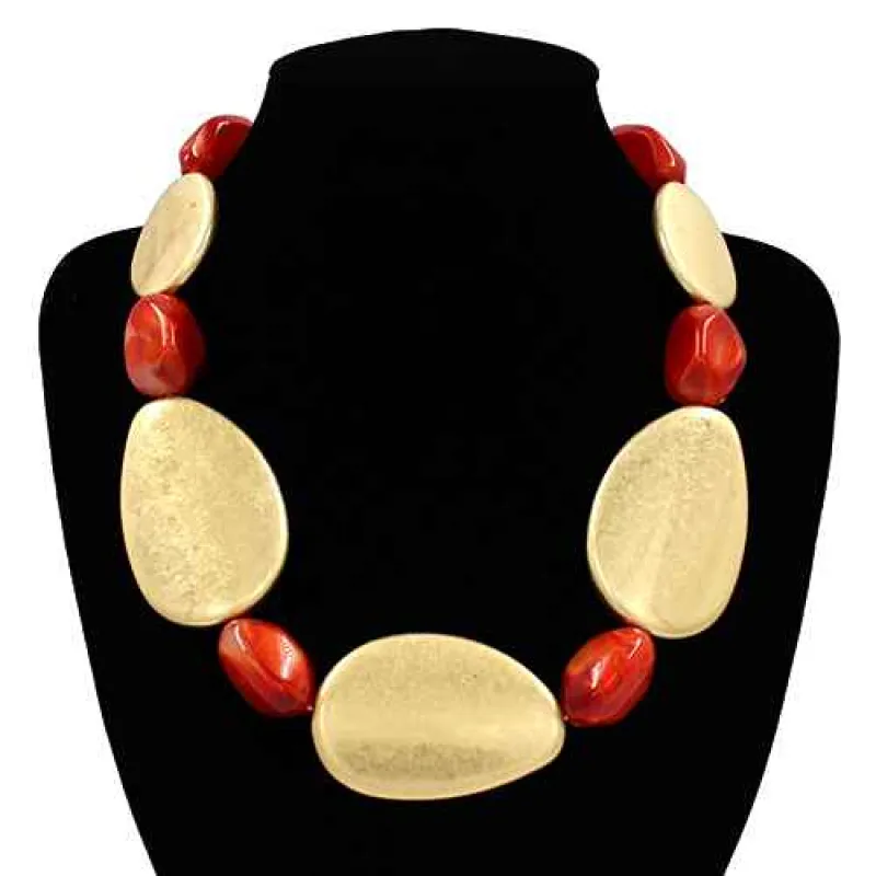 GOLD RED STONE NECKLACE ( 2068 GDRED ) sold by Oh My Jewelry