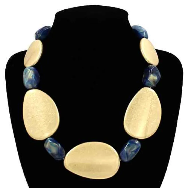 GOLD BLUE STONE NECKLACE ( 2068 GDBL ) sold by Oh My Jewelry