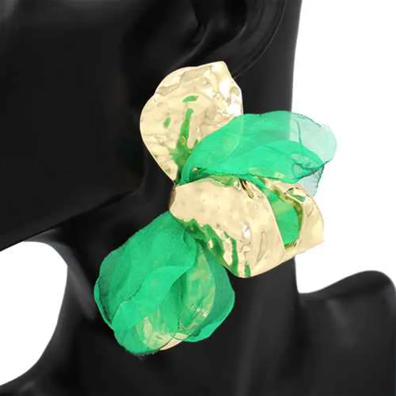 GOLD METAL GREEN FABRIC EARRINGS ( 2936 GDGN ) made by Oh My Jewelry