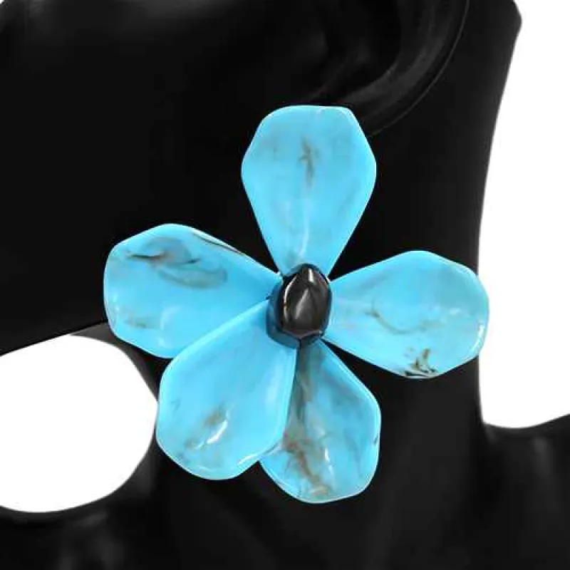 TURQUOISE FLOWER EARRINGS ( 2934 BKTQ ) sold by Oh My Jewelry