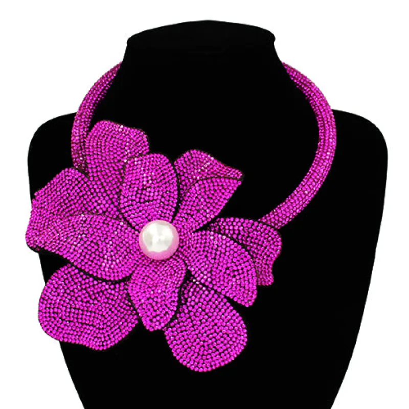 FUCHSIA FLOWER CHOKER NECKLACE ( 2160 FSH ) made by Oh My Jewelry