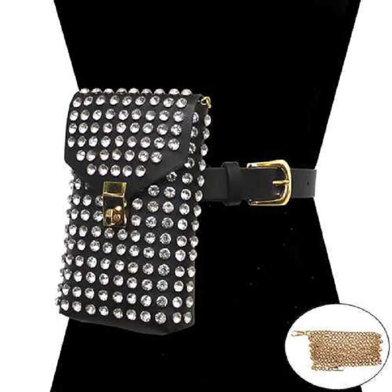 BLACK BELT FANNY PACK CROSS BODY BAG CLEAR STONES ( 2779 GBKCLR ) sold by Oh My Jewelry