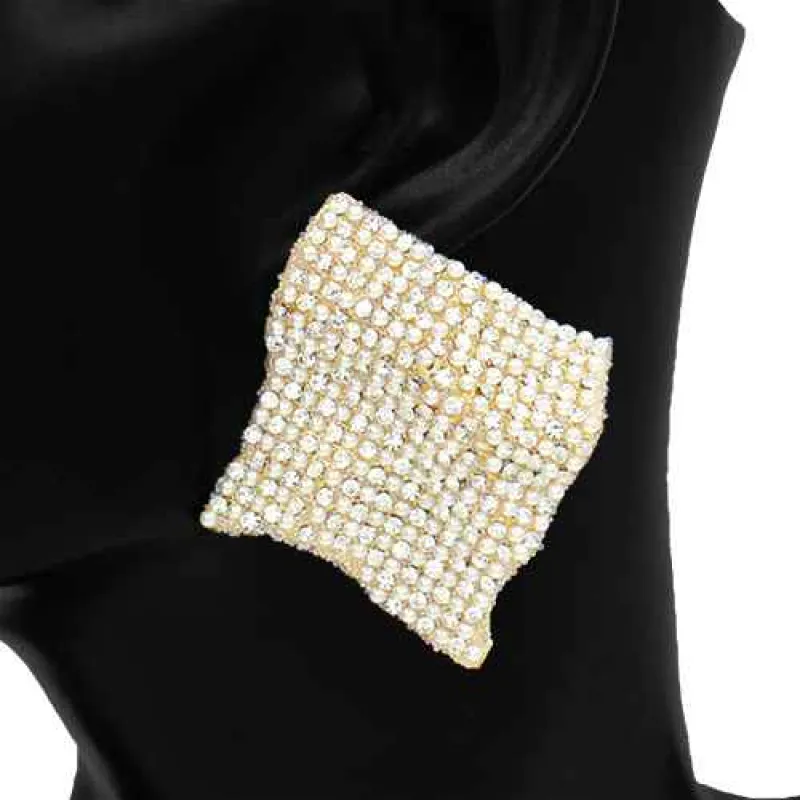 GOLD CREAM EARRINGS CLEAR STONES PEARLS ( 2878 GDCRM ) sold by Oh My Jewelry