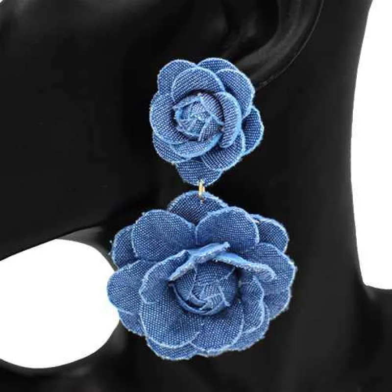 BLUE DENIM FLOWER EARRINGS ( 2796 ) made by Oh My Jewelry