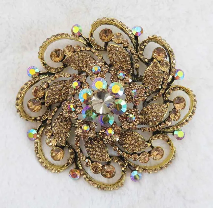 3.75" ANTIQUE GOLD BROOCH BROWN STONES FLORAL ( 2969 BN ) sold by Oh My Jewelry
