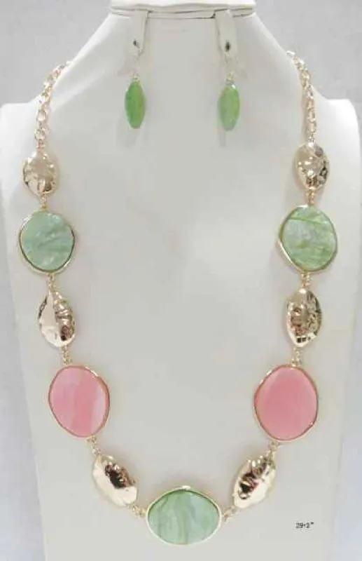 GOLD PINK GREEN NECKLACE SET ( 5282 PG ) sold by Oh My Jewelry