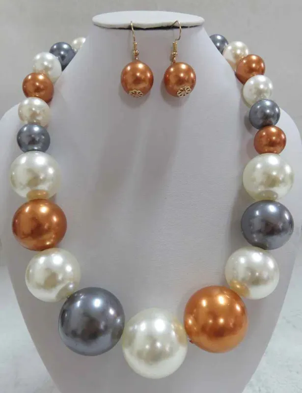 BROWN MULTI COLOR PEARL NECKLACE SET (602 BNMT ) sold by Oh My Jewelry