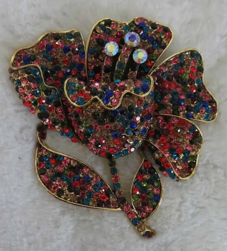 GOLD FLOWER BROOCH MULTI COLOR STONES ( 2970 MT ) sold by Oh My Jewelry