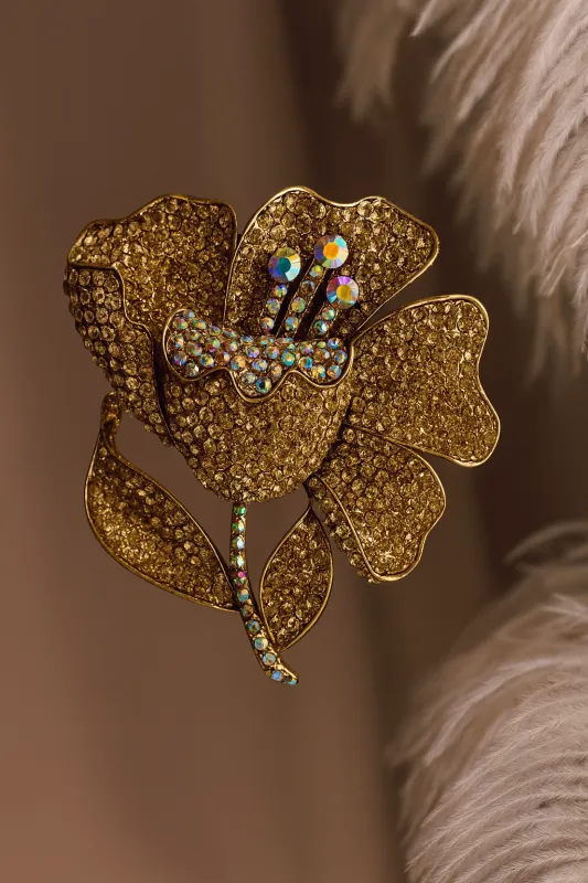 GOLD FLOWER BROOCH BROWN STONES ( 2970 BN ) sold by Oh My Jewelry