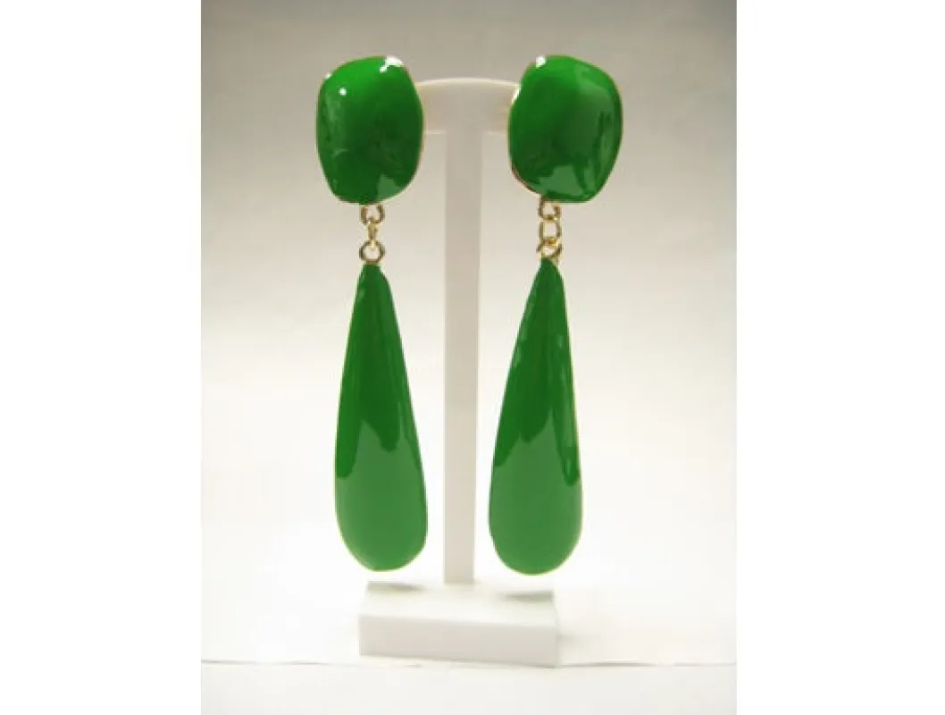 GOLD GREEN DANGLING CLIP ON EARRINGS ( 3271 GN ) sold by Oh My Jewelry