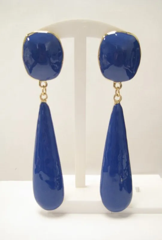 GOLD BLUE DANGLING CLIP ON EARRINGS ( 3271 BL ) sold by Oh My Jewelry