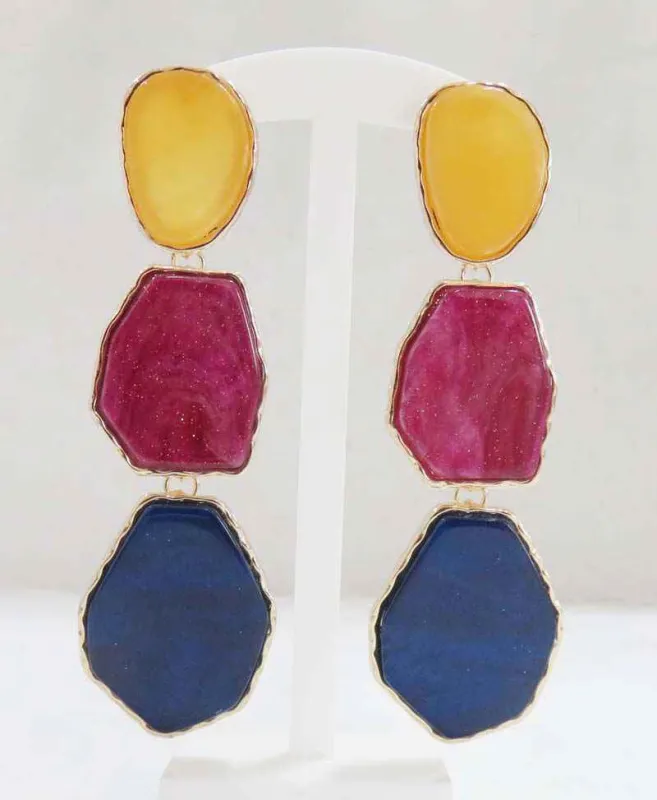 GOLD MULTICOLOR DANGLING EARRINGS ( 3409 MT ) made by Oh My Jewelry