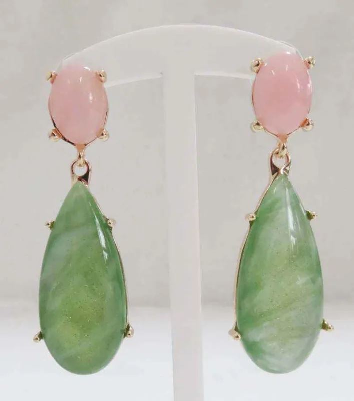 PINK GREEN EARRINGS ( 3408 PG ) sold by Oh My Jewelry