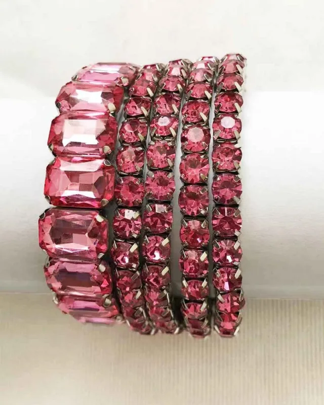 SILVER STRETCH BRACELETS PINK STONES ( 629 SPK ) sold by Oh My Jewelry