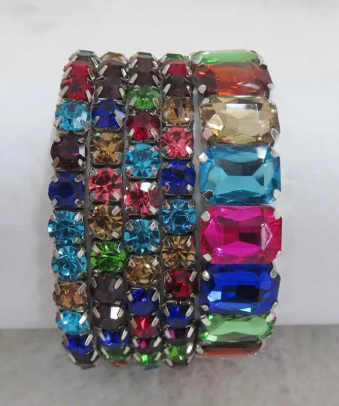 SILVER STRETCH BRACELETS MULTI COLOR STONES ( 629 SMT ) sold by Oh My Jewelry