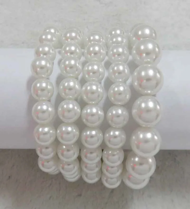5 Strand Pearl Stretch Bracelets White ( 603 WT ) sold by Oh My Jewelry