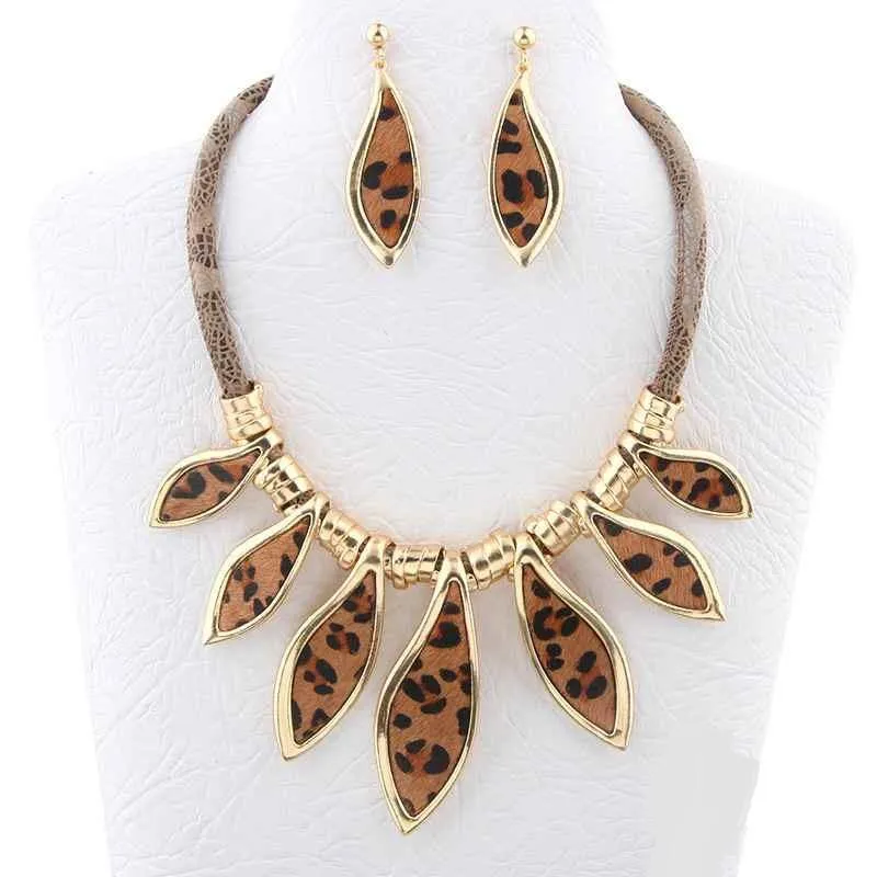 Gold Animal Print Fashion Chord Necklace with Matching Earrings ( 3126G ) sold by Oh My Jewelry