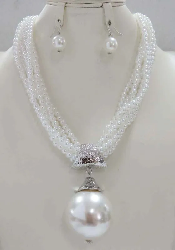 SILVER WHITE PEARL NECKLACE SET ( 667 SWT ) sold by Oh My Jewelry