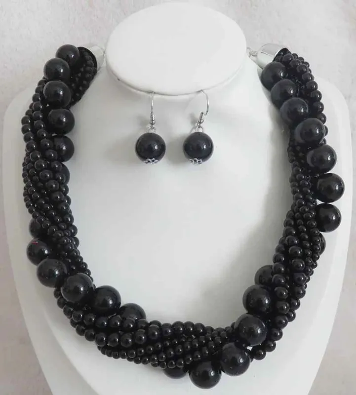 SILVER BLACK PEARL NECKLACE SET ( 603 BK ) sold by Oh My Jewelry