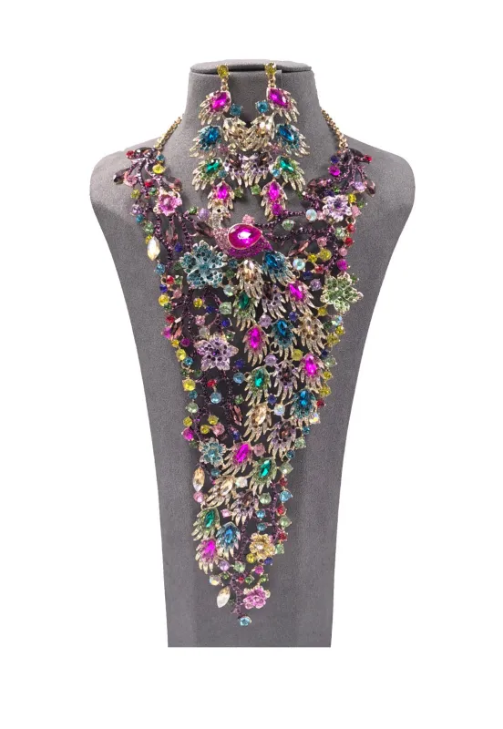 GOLD MULTICOLOR PEACOCK NECKLACE SET ( 0210 2MT ) sold by Oh My Jewelry