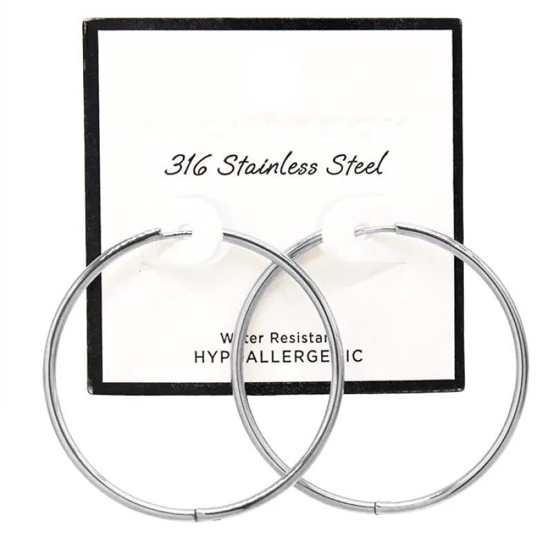40mm SILVER STAINLESS STEEL HOOP EARRINGS ( 0110 RH ) sold by Oh My Jewelry