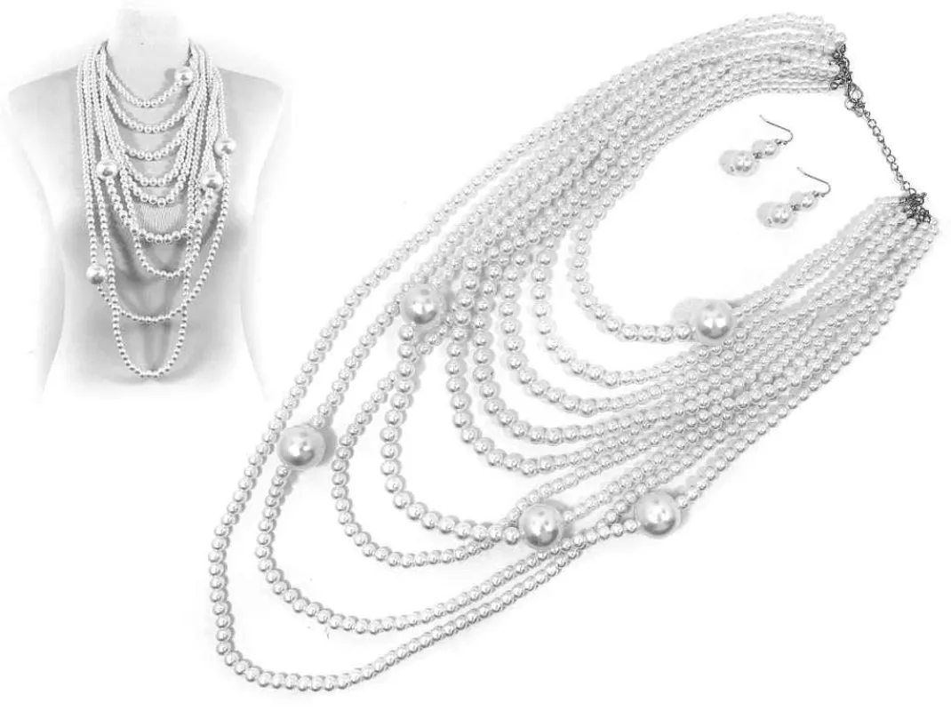 SILVER WHITE PEARL NECKLACE SET ( 8531 RHWHP ) sold by Oh My Jewelry