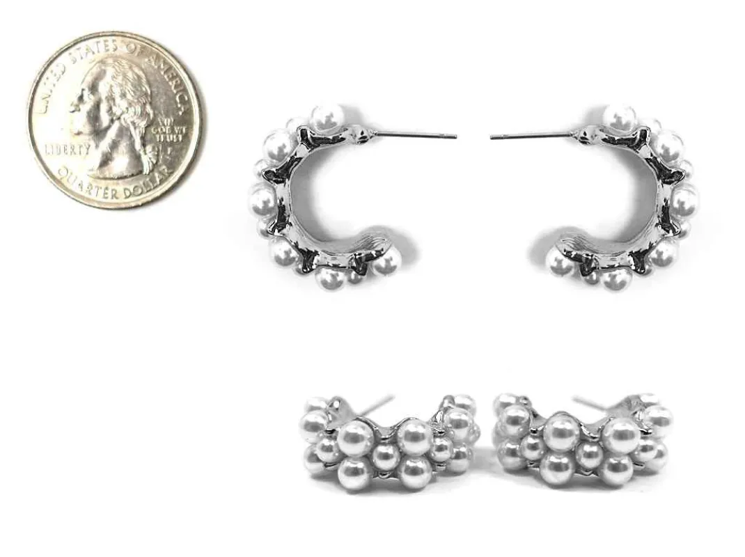 SILVER CREAM PEARL EARRINGS ( 5097 RHWHP ) sold by Oh My Jewelry