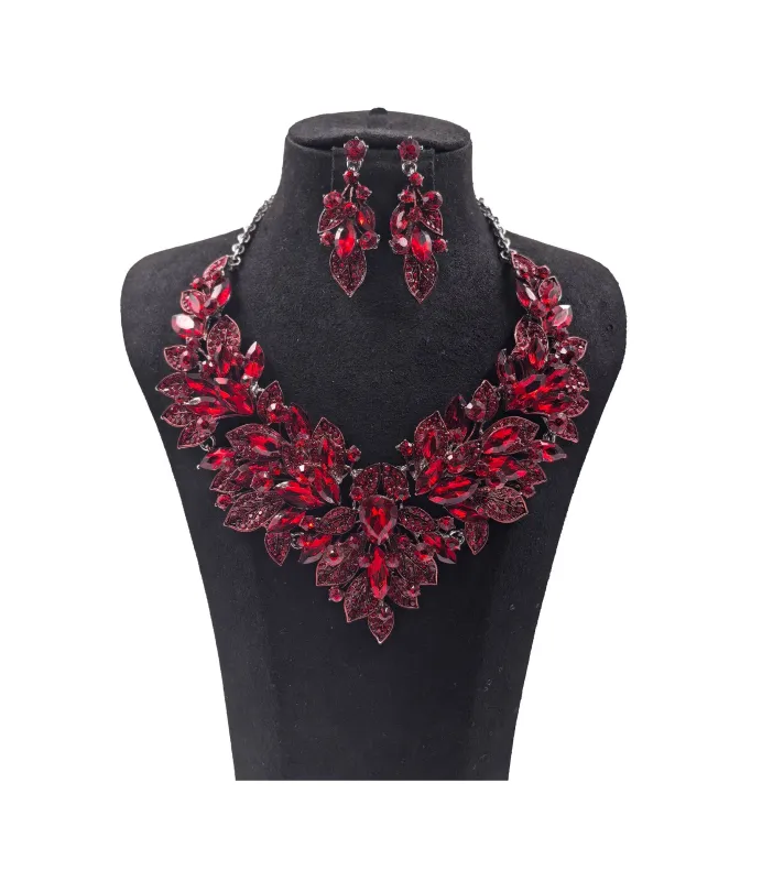 SILVER RED NECKLACE SET ( 0178 3R ) sold by Oh My Jewelry