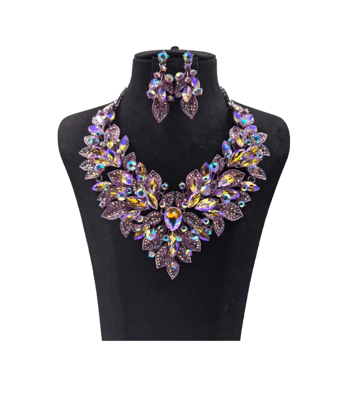 SILVER PINK AB NECKLACE SET ( 0178 3PKX ) sold by Oh My Jewelry